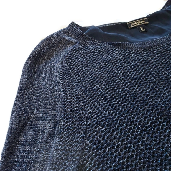 2 for $10 LUCKY BRAND Stretchy Blue Sparkle Sweater M - Picture 4 of 11